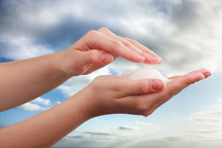 Disinfection prevention of viral diseases. Man's hands are washedの写真素材