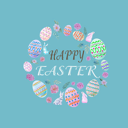 Happy easter egg illustration on backgroundの写真素材