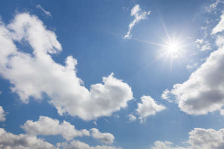 Beautifull sky with clouds and sun. Blue Sky backgroundの写真素材