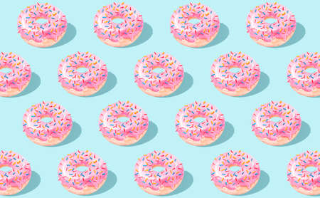 Pattern of beautiful donut on a pastel background. Pattern backgroundの写真素材
