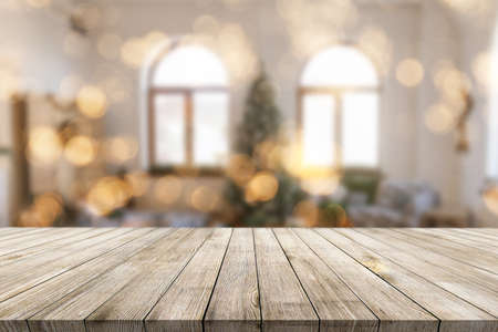 Wooden tablet on christmas background, new year concept