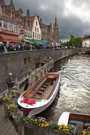 houses on the canal of Bruges, Belgiumのeditorial素材