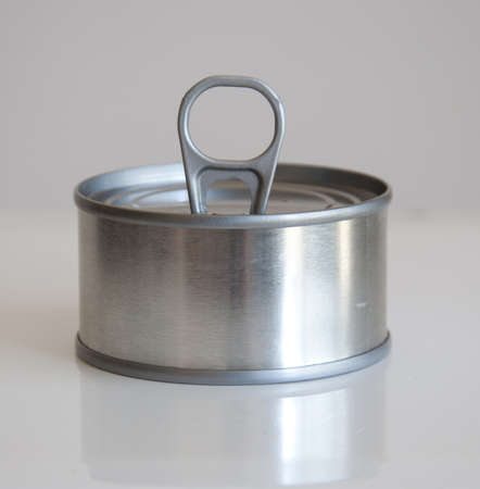Closed aluminum can, silver and small with opener の写真素材