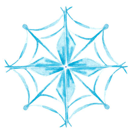 Hand drawn watercolor blue snowflake. New Year Symbol. Winter illustration.の写真素材