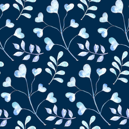 Hand drawn watercolor winter seamless pattern with plant. Botanic illustration.
