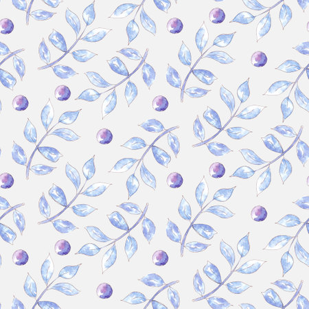 Hand drawn watercolor winter seamless pattern with plant. Botanic illustration.の写真素材
