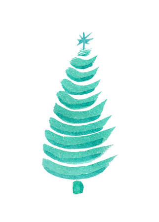 Hand drawn watercolor Green Christmas tree as symbol of Happy New Yearの写真素材