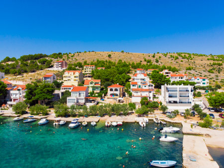 Croatia. Summer. Sunny day. Coast of the Adriatic Sea. Small town by the sea. holiday season....