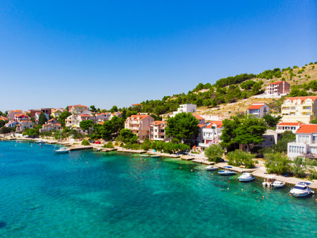 Croatia. Summer. Sunny day. Coast of the Adriatic Sea. Small town by the sea. holiday season....