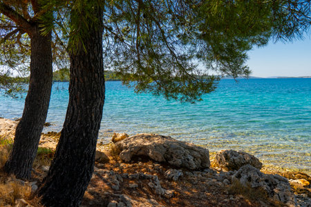 Croatia. Summer. Sunny day. Rocky shore of the Adriatic Sea. tourist season. popular holiday...