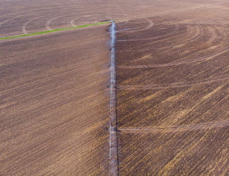 Spring. countryside. Pivot works on the field. drone. Aerial viewの写真素材