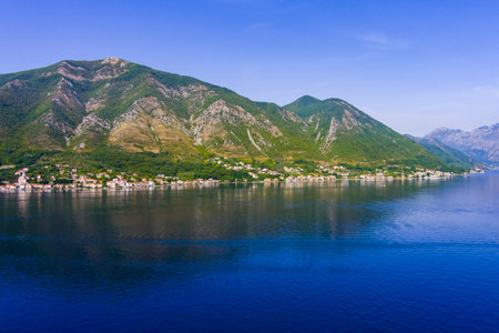Montenegro. Adriatic Sea. Bay of Kotor. popular tourist spot. Village on the coast. Houses with...