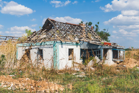 Countryside. A house destroyed by shelling. War in Ukraineの写真素材
