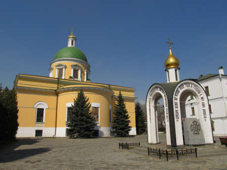 Russia, Moscow. St. Daniel Monastery. Trinity Cathedral and the Nadkladeznaya chapel on convent...