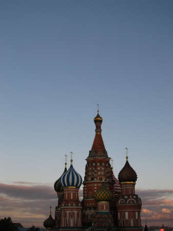 Pokrovsky Cathedral  St  Basil s Cathedral  at sunset  Russia, Moscow  の写真素材
