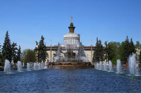 Stone Flower Fountain and Pavilion 58 "Arable farming". Russia, Moscow, Exhibition Centerのeditorial素材