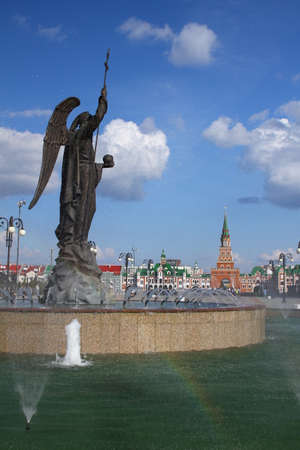 Fountain Archangel Gabriel in Yoshkar-Ola. Russia, Republic of Mari Elの写真素材