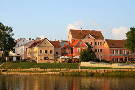 The Trinity Suburb, river Svisloch. Belarus, Minskの写真素材