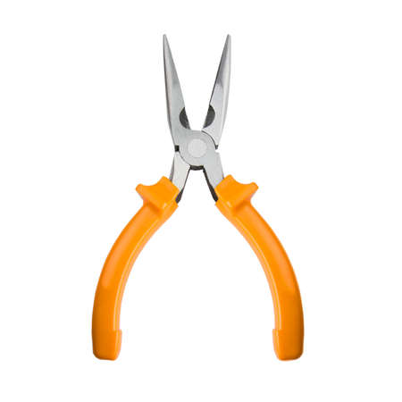 insulated pliers on a white background, construction tool for removing nails and snapping wire,...