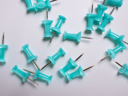 pressure pins. Buttons. A set of pressure pins. A large number of. Top view from different angles.