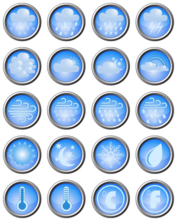 Set of weather icons on blue buttons with metal edgingのイラスト素材