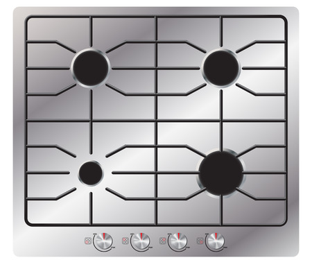 Gas stove with four burners. View from above. Isolated on white background. Realistic style.のイラスト素材