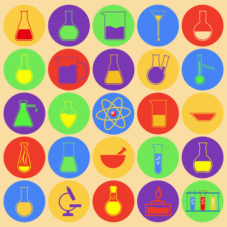 Laboratory glassware. Simple colored icons. Set of vector icons.のイラスト素材