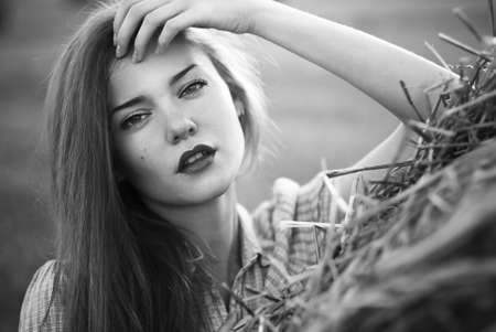 portrait of a girl in the field of sexualの写真素材