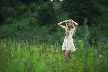 beautiful blonde in the summerの写真素材