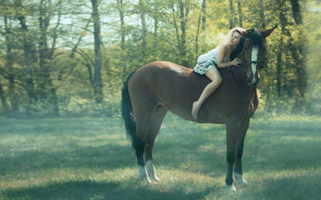 beautiful girl on a horseの写真素材