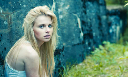 beautiful girl alone in the parkの写真素材
