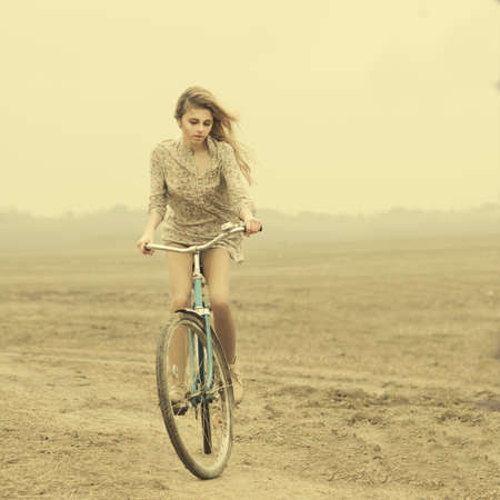 beautiful girl hipster bike の写真素材