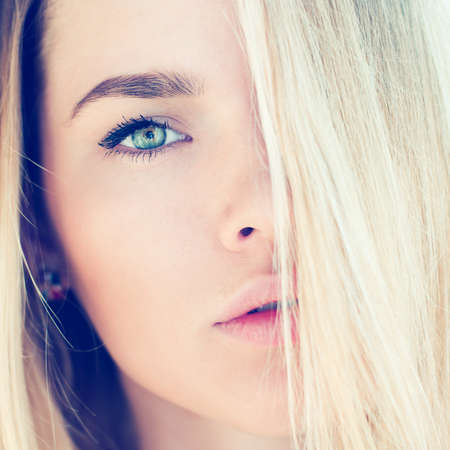 portrait of a beautiful blonde close-up の写真素材