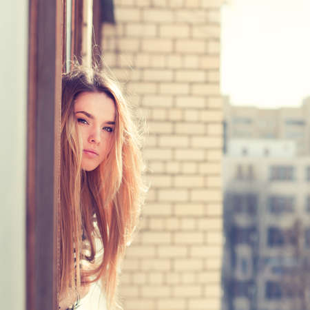 beautiful young woman enjoying the freshness の写真素材