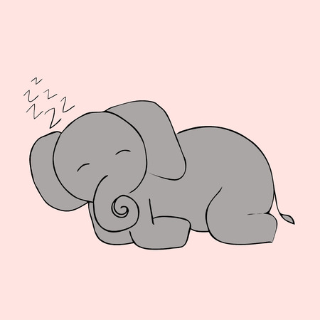 Cute and funny sleeping elephant doodle. Pink and grey colors. Vector image.  Ideal for sites, brochures, design, textile, banners etcのイラスト素材