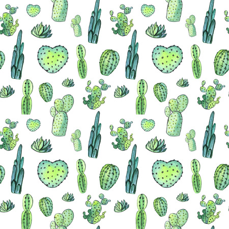 Watercolor cactus seamless pattern. Colorful vibrant cactus succulentsの写真素材