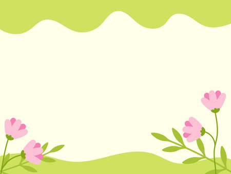 Abstract background with copy space text. Hand drawn spring or summer Template with flowers. Green vector illustrationのイラスト素材