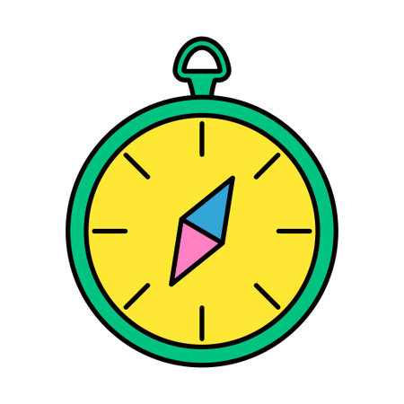Compass icon in retro style. Bright equipment for hiking or campingのイラスト素材