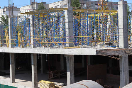 Construction site with metal structures. Copy space - concept of infrastructure, building, city,...