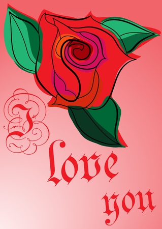 Greeting card with a declaration of love. Flower roses. Vector illustration.のイラスト素材
