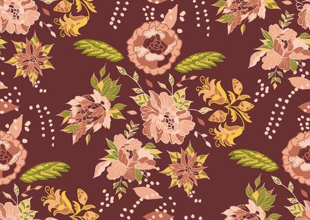 Floral background. Seamless pattern with flowers. Plant theme. Vector illustration.のイラスト素材
