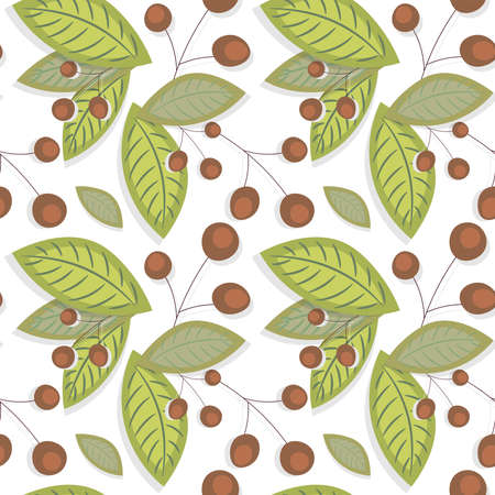 Seamless pattern with green leaves and twigs with berries.Background for packaging on the eco theme, organic products. Vector illustration.のイラスト素材