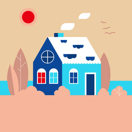 House by the sea in flat style. Vector.のイラスト素材