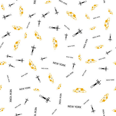 Seamless vector pattern with yellow taxi car, street lamp and New York lettering.のイラスト素材