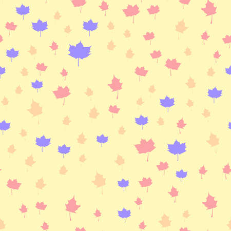 Seamless vector pattern with pink, blue and brown maple leaves on a light background. Modern trendy botanical texture for fabric print, wrapping paper.のイラスト素材