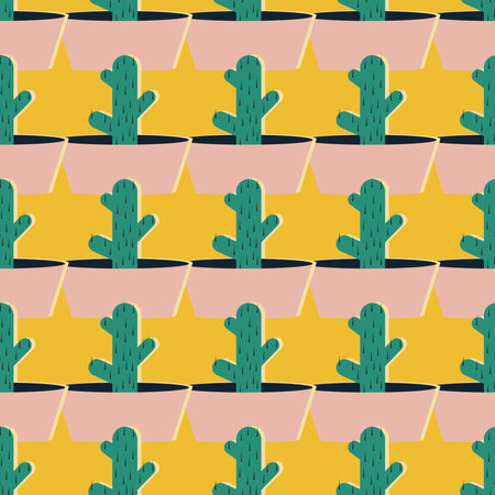 Seamless pattern with cacti in a pot. Vector texture for fabric print, packaging, label of cactus alcoholic drinksのイラスト素材