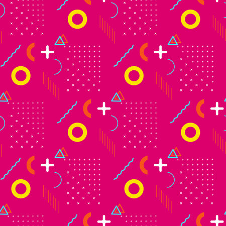 Seamless vector pattern in memphis style. Bright creative texture with geometric shapes in the style of the 80-90sのイラスト素材