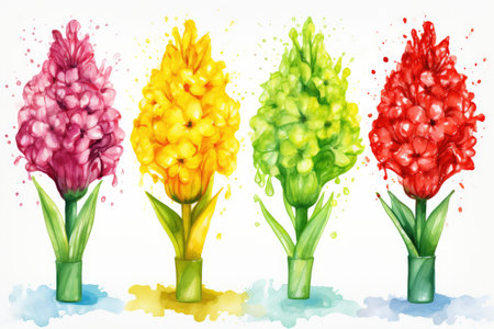 Watercolor flowers hyacinths on a white background. floral card. Generative AI.の素材