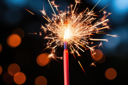 Sparklers on a dark background. Holiday banner with fireworks.の素材