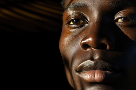 Close-up of the face of a handsome African American man. Banner.の素材